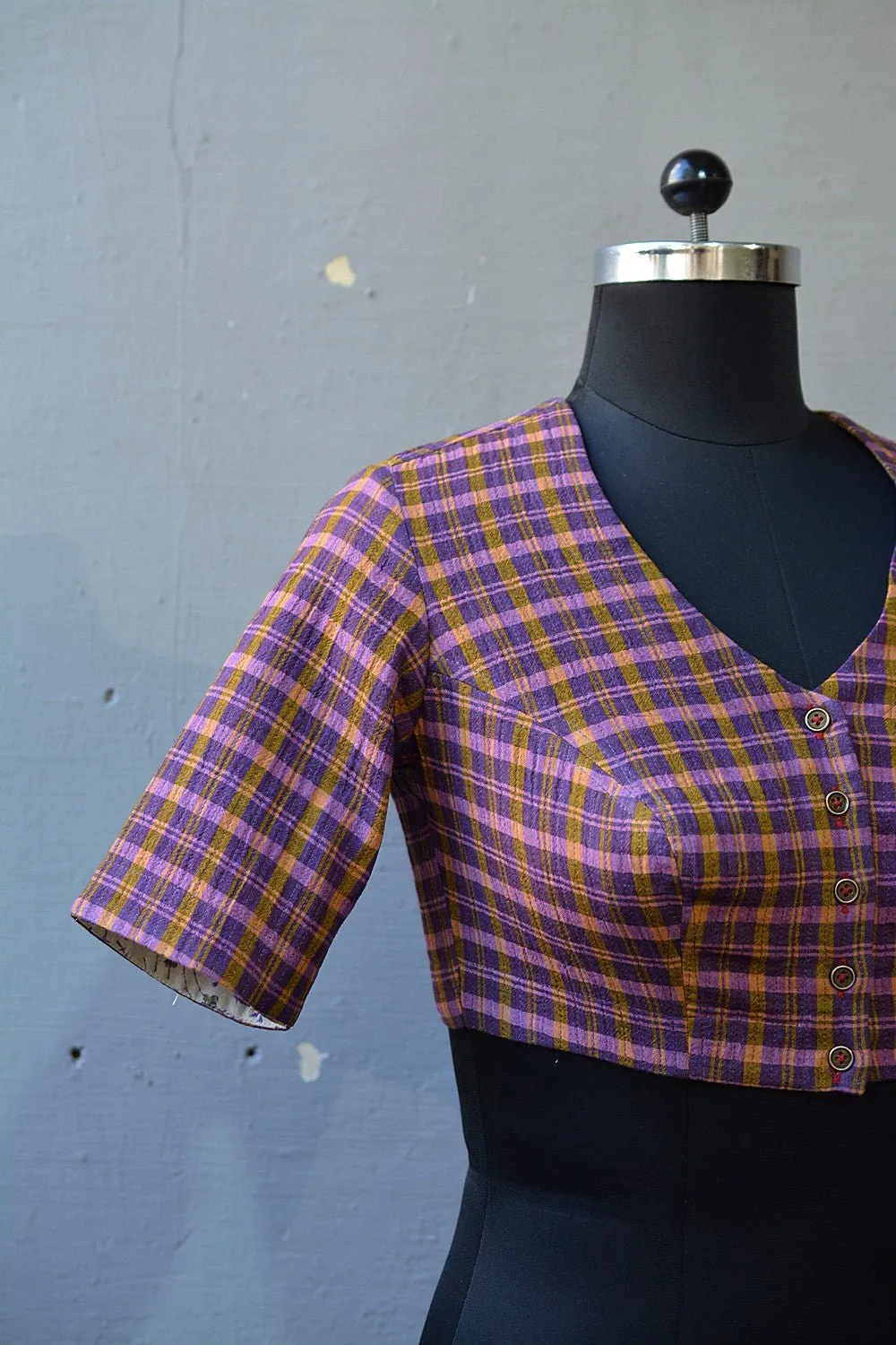 Quilted Khadi Blouse - Grape & Gold
