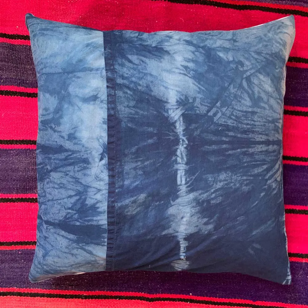 Quilted Shibori Handyed Indigo Tie Dye Pillow Cover 20x20"  Design 11
