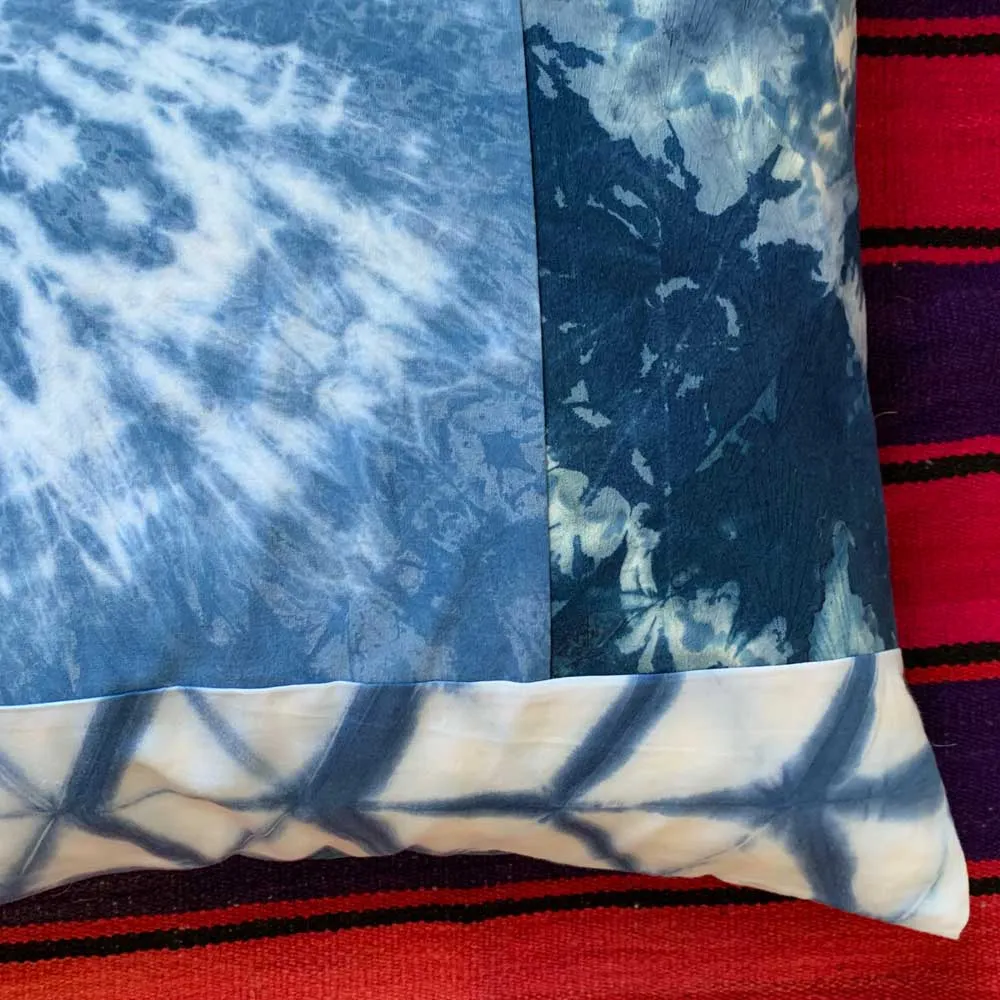 Quilted Shibori Handyed Indigo Tie Dye Pillow Cover 20x20"  Design 11