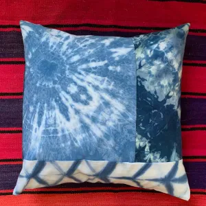 Quilted Shibori Handyed Indigo Tie Dye Pillow Cover 20x20"  Design 11