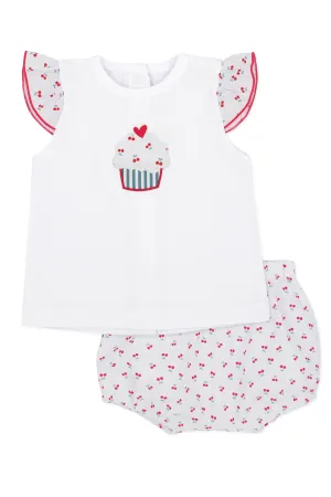 "Betsy" Fuchsia Cherry Print Blouse & Bloomers