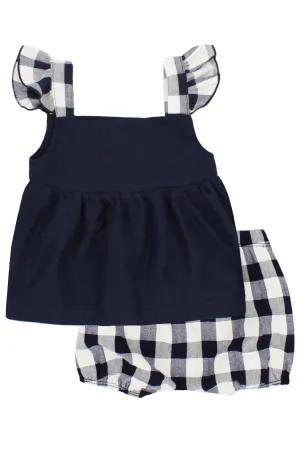 "Elsie" Navy Gingham Blouse & Bloomers