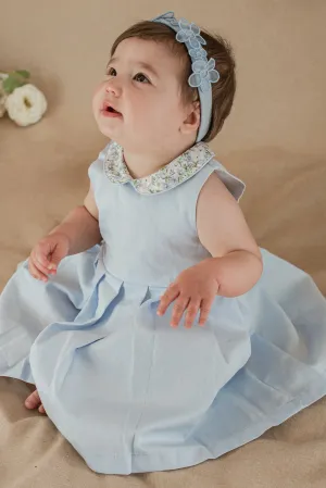 "Rosaline" Powder Blue Floral Pleated Dress