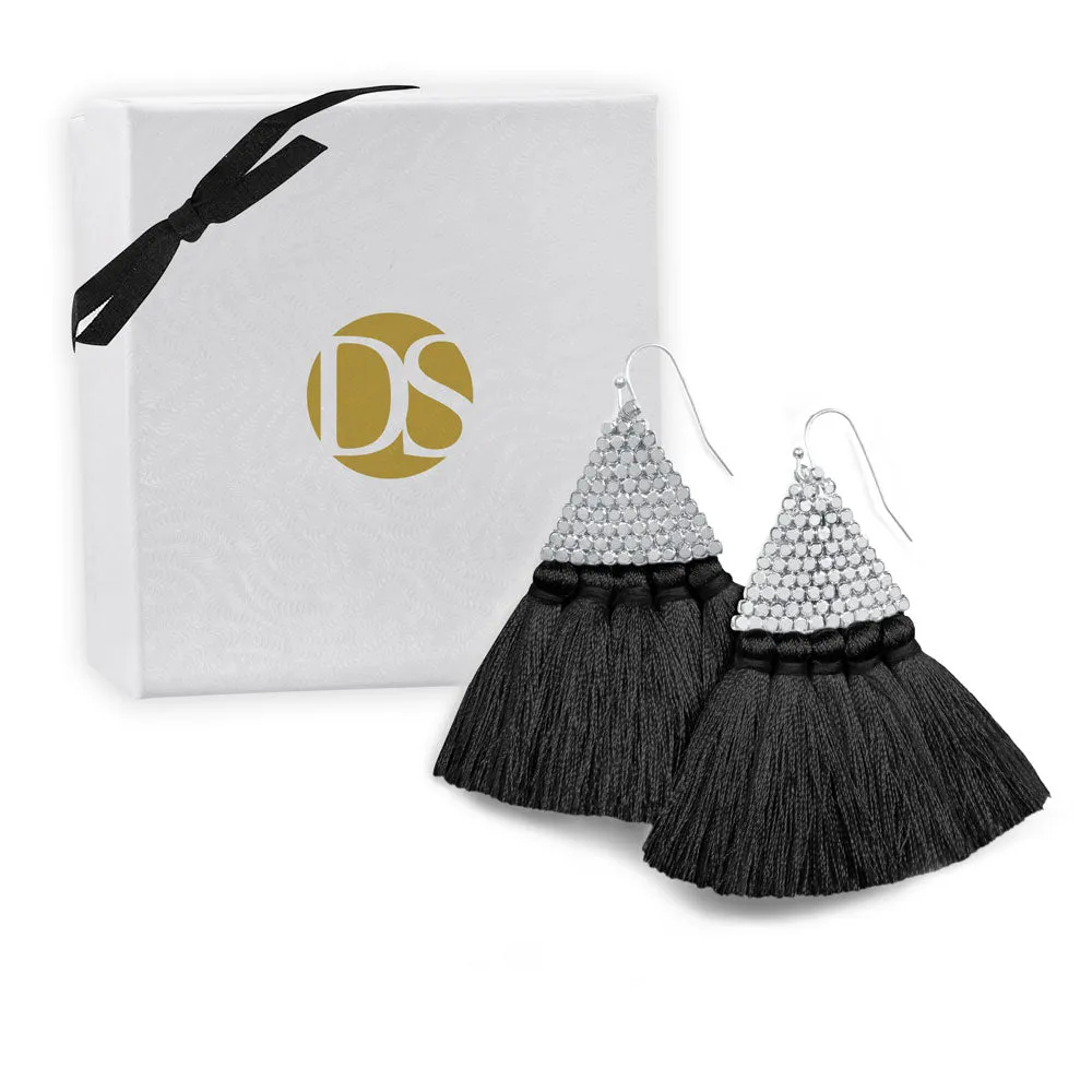 "Triana" Handcrafted Woven Beaded Tassel Drop Earrings