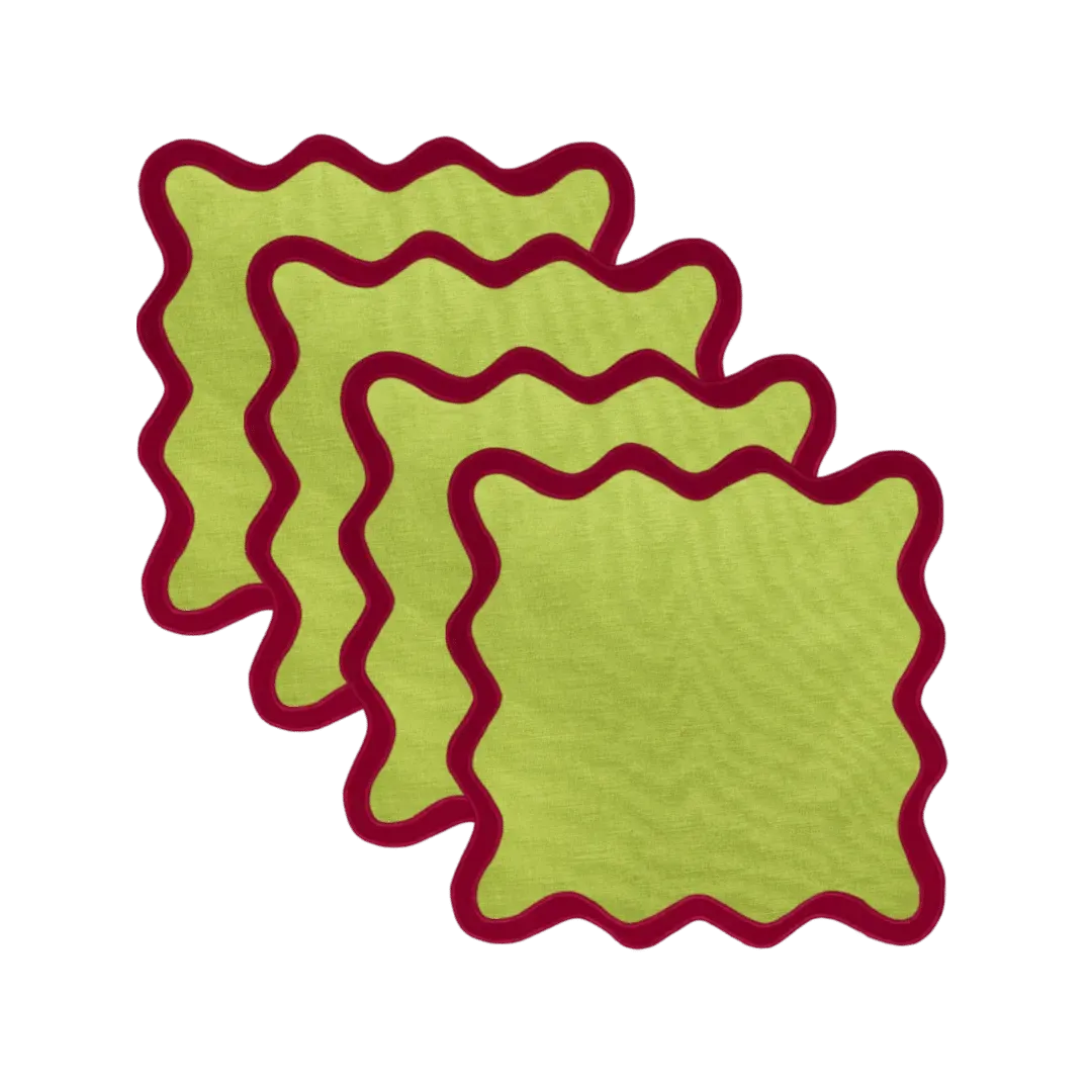 Red and Lime Green Scallop 100% Linen Square Placemat