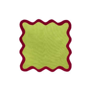 Red and Lime Green Scallop 100% Linen Square Placemat