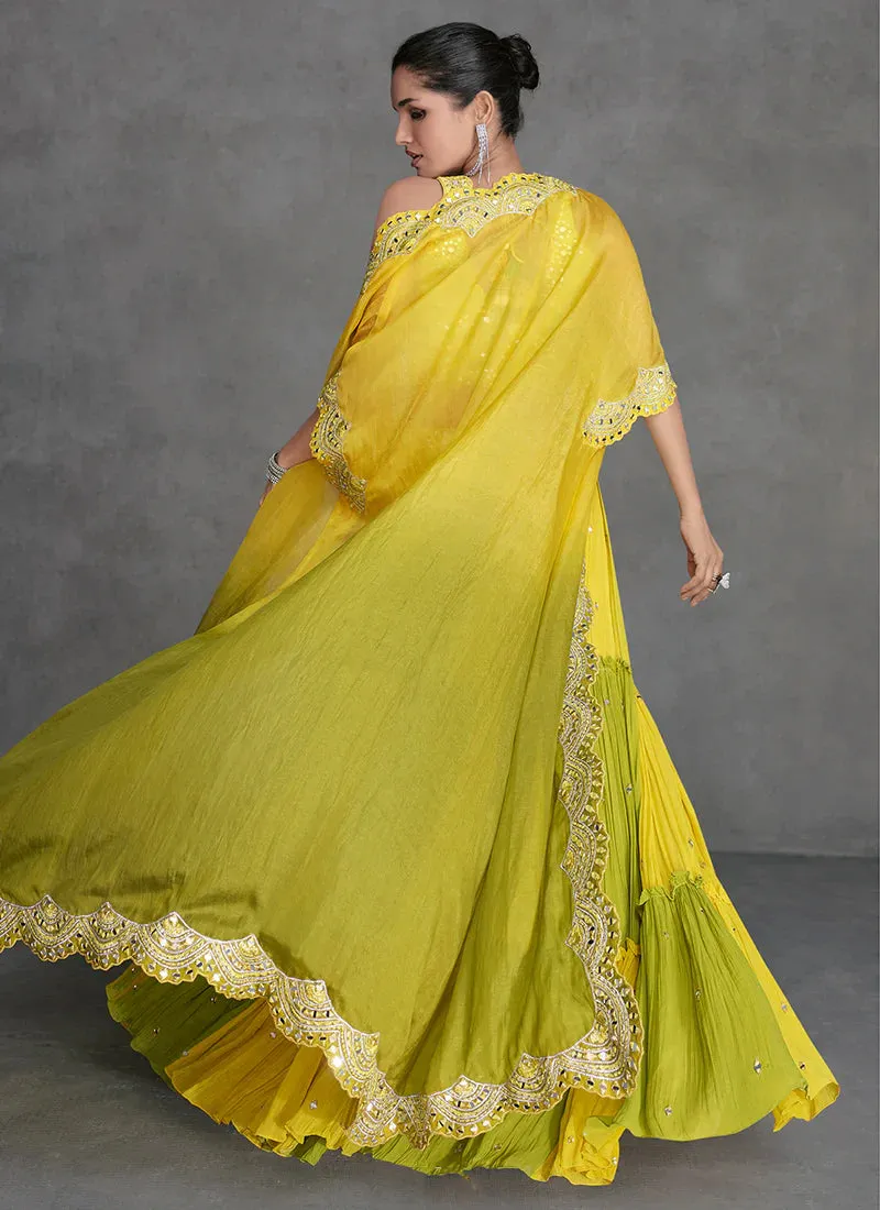 Regal Elegance Yellow And Green Jacket Style Lehenga Set