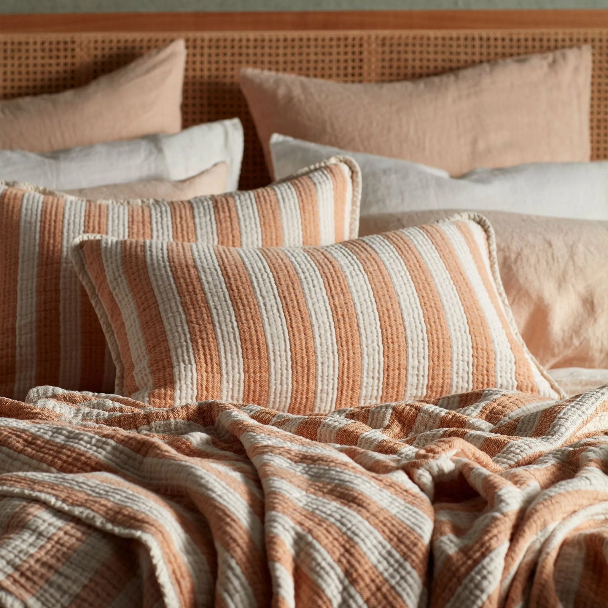 Reggie Pinstripe Organic Cotton Rectangular Cushion Cover (Butterscotch)