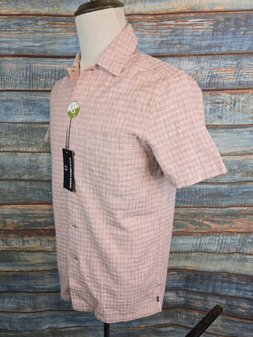 Remus Uomo Tapered Fit Cotton-Linen Short Sleeve Shirt