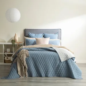 Renee Taylor Diamante Vintage Stone Washed Cotton Reversible Quilted Coverlet Set - Blue