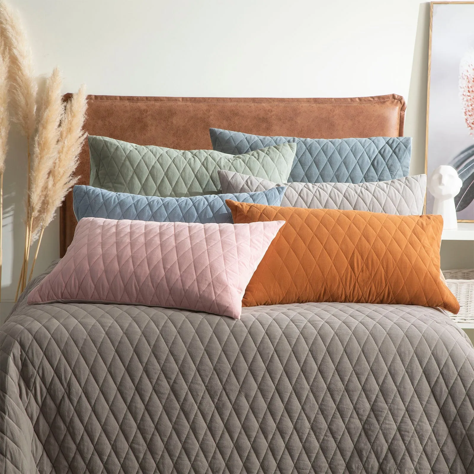 Renee Taylor Diamante Vintage Stone Washed Cotton Reversible Quilted Coverlet Set - Blue