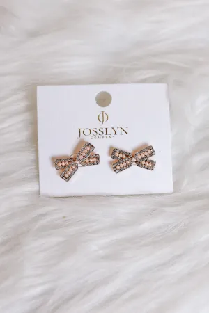 Rhinestone & Pearl Bow Ribbon Earrings