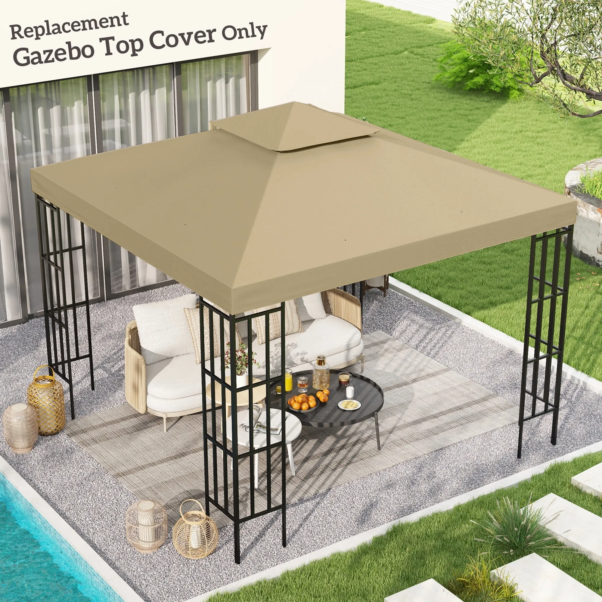 Rootz Pavilion Shade Sail - Sunshade Canopy - Gazebo Cover - Durable & UV Resistant - 3m x 3m - High Density Polyester 180gsm - Brown
