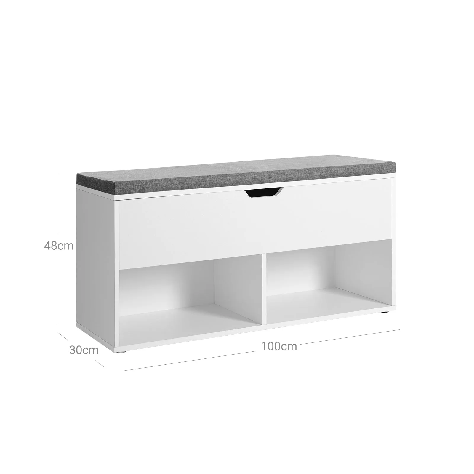 Rootz Shoe Bench - Entryway Bench - Shoe Rack - E1 Class Wood - Padded Seat - 100cm x 30cm x 48cm