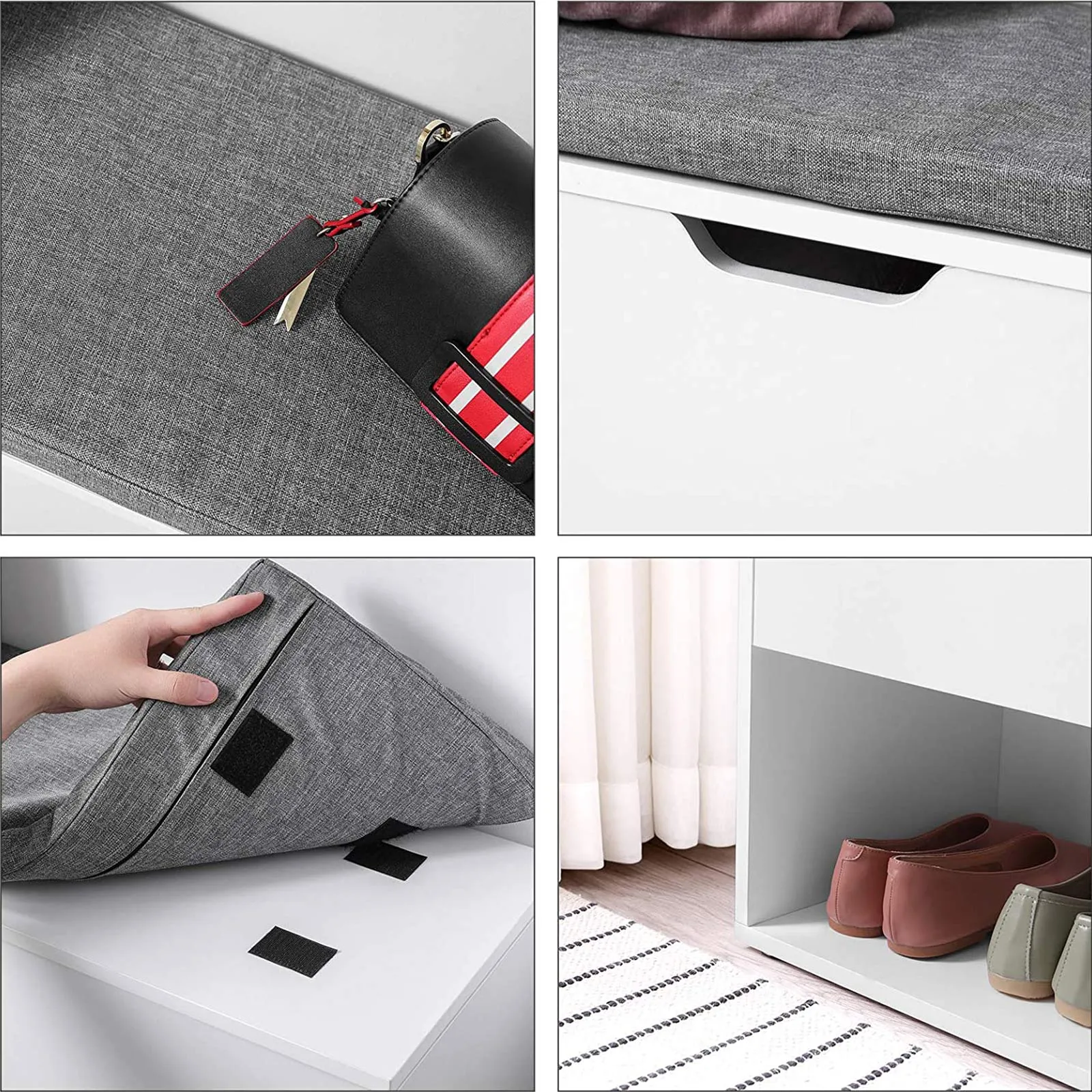 Rootz Shoe Bench - Entryway Bench - Shoe Rack - E1 Class Wood - Padded Seat - 100cm x 30cm x 48cm