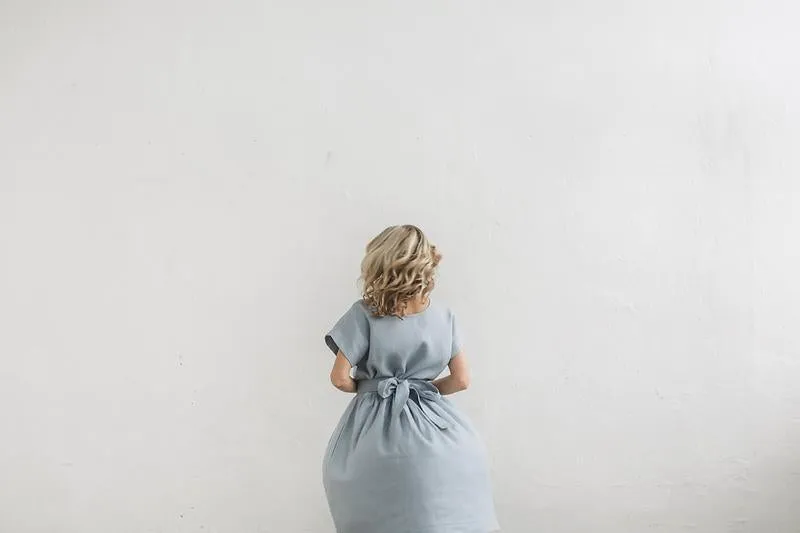 Round-Neck Loose Ruffled Linen Dress