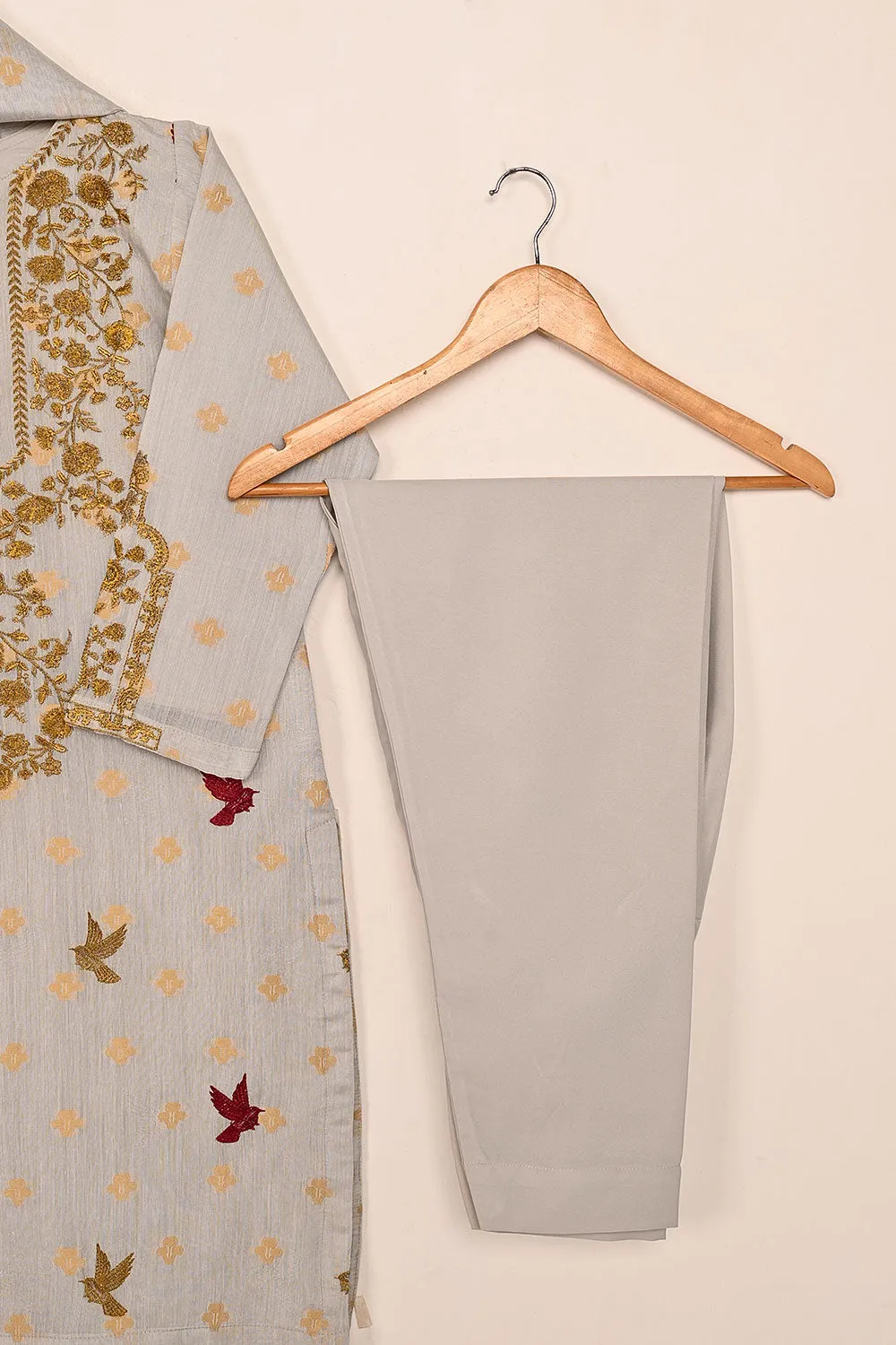 RTW-209-Grey - 3Pc Stitched Jacquard Paper Cotton Embroidered Dress