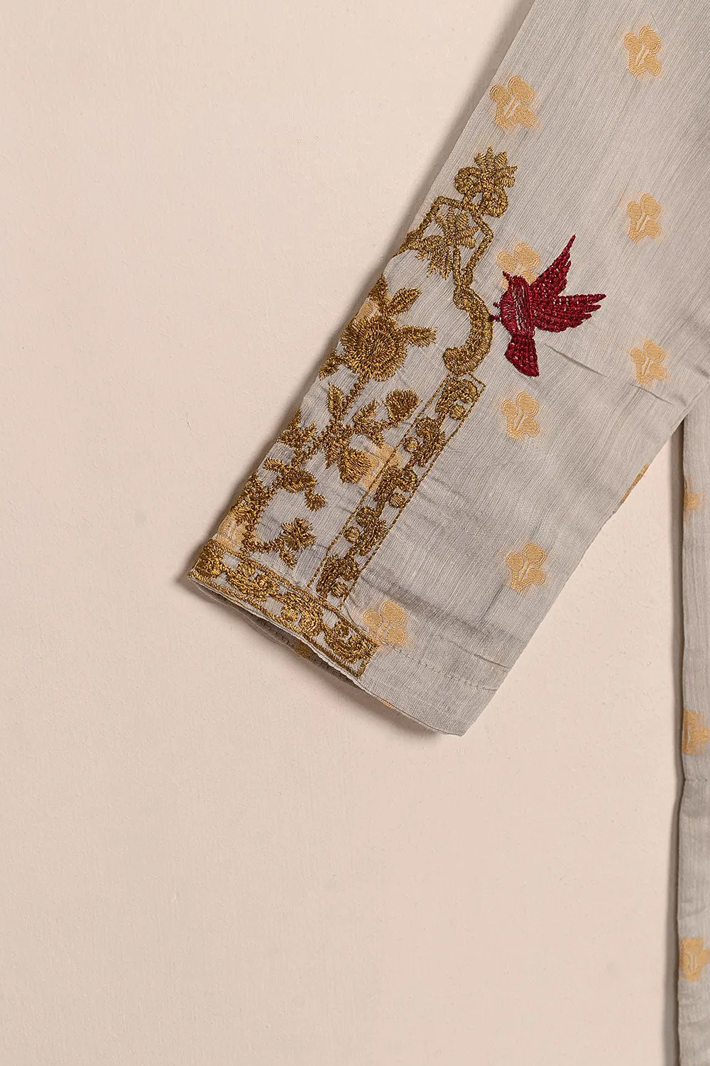 RTW-209-Grey - 3Pc Stitched Jacquard Paper Cotton Embroidered Dress
