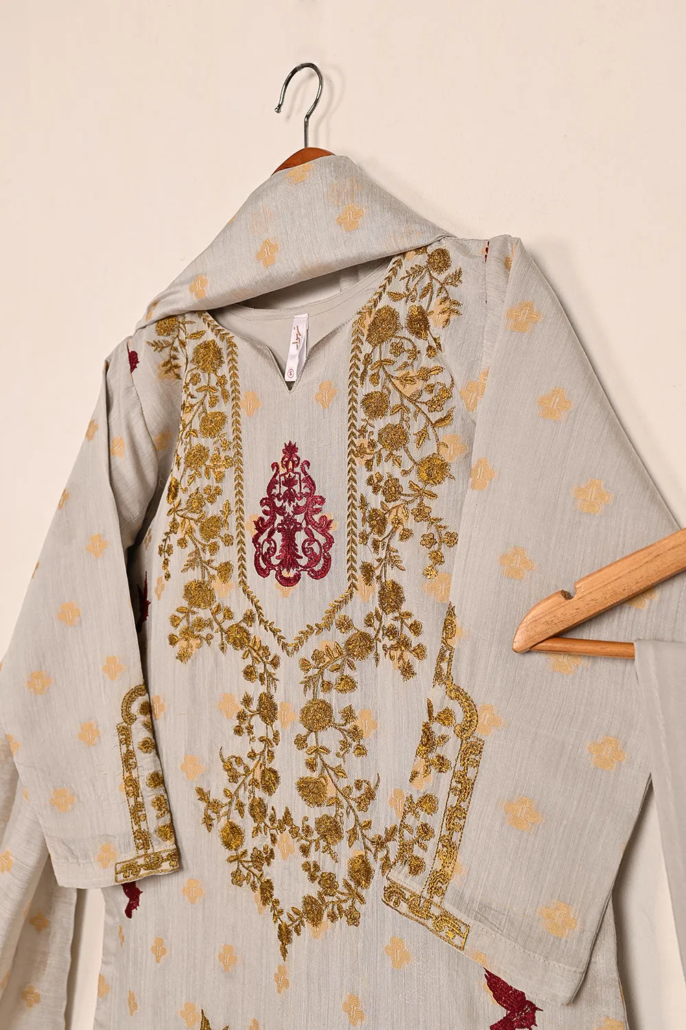 RTW-209-Grey - 3Pc Stitched Jacquard Paper Cotton Embroidered Dress