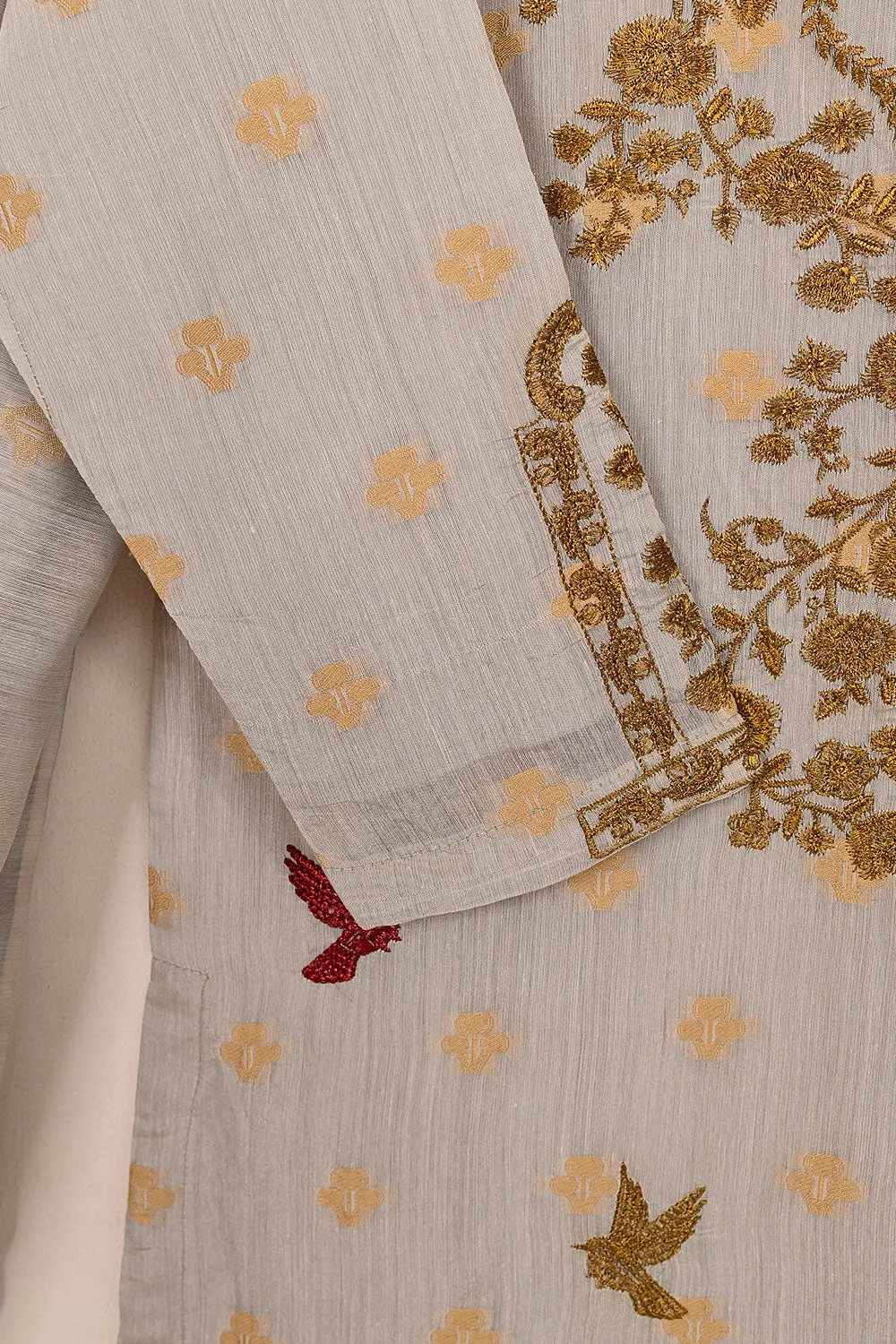 RTW-209-Grey - 3Pc Stitched Jacquard Paper Cotton Embroidered Dress
