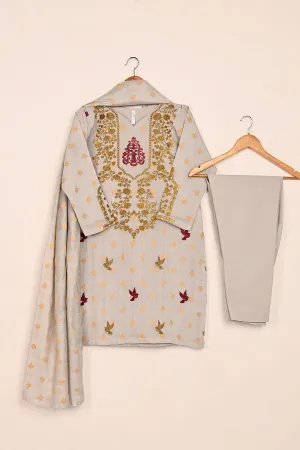 RTW-209-Grey - 3Pc Stitched Jacquard Paper Cotton Embroidered Dress
