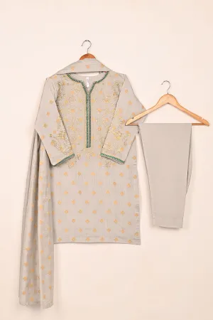 RTW-210-Grey - 3Pc Stitched Jacquard Paper Cotton Embroidered Dress