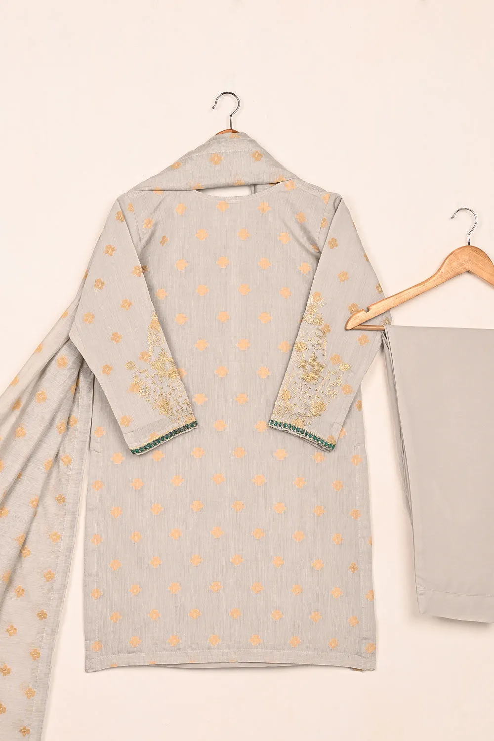 RTW-210-Grey - 3Pc Stitched Jacquard Paper Cotton Embroidered Dress
