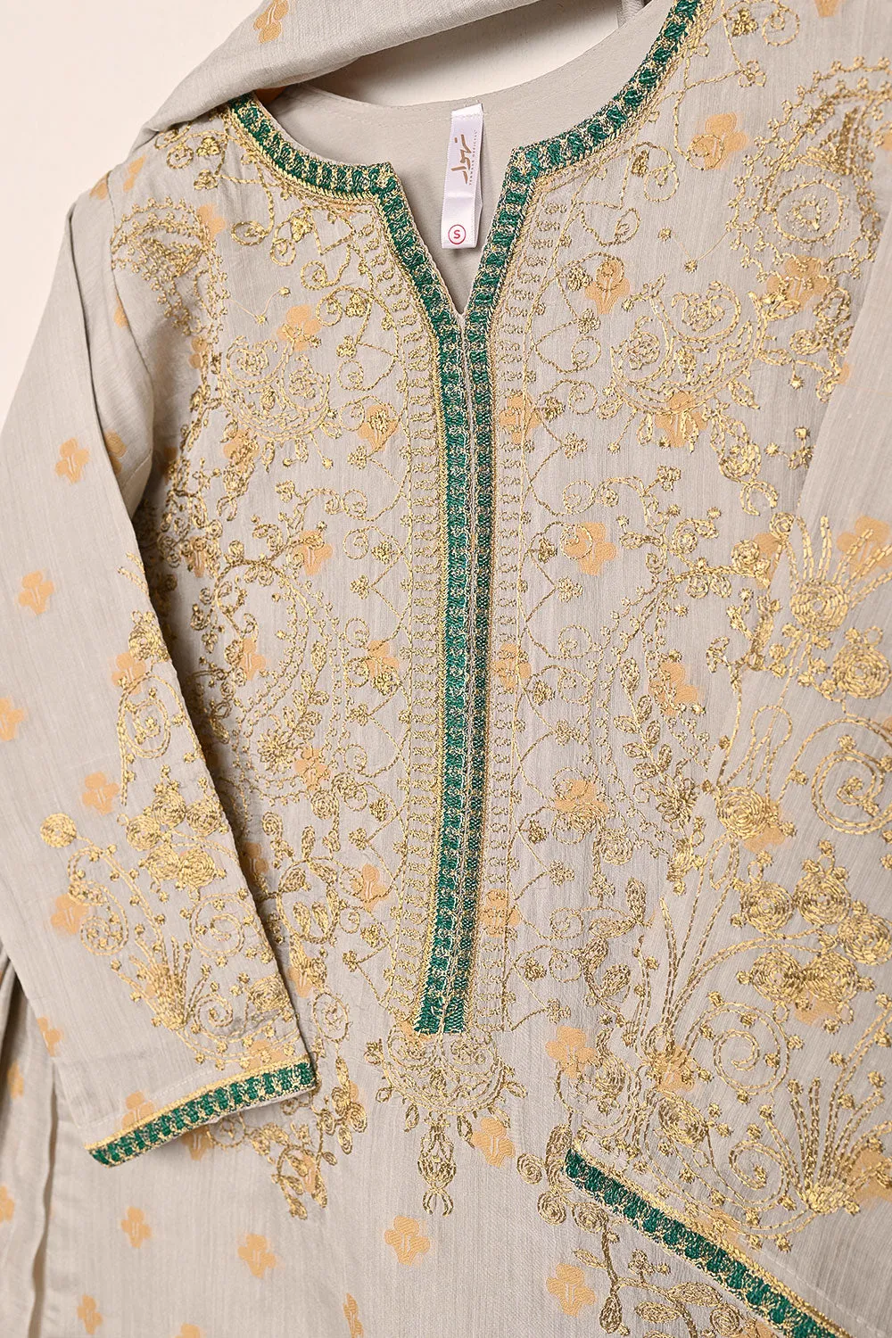RTW-210-Grey - 3Pc Stitched Jacquard Paper Cotton Embroidered Dress