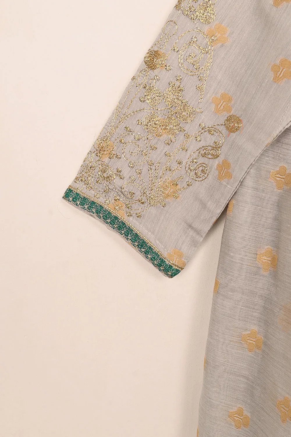 RTW-210-Grey - 3Pc Stitched Jacquard Paper Cotton Embroidered Dress