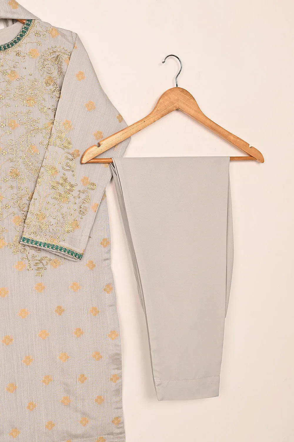 RTW-210-Grey - 3Pc Stitched Jacquard Paper Cotton Embroidered Dress