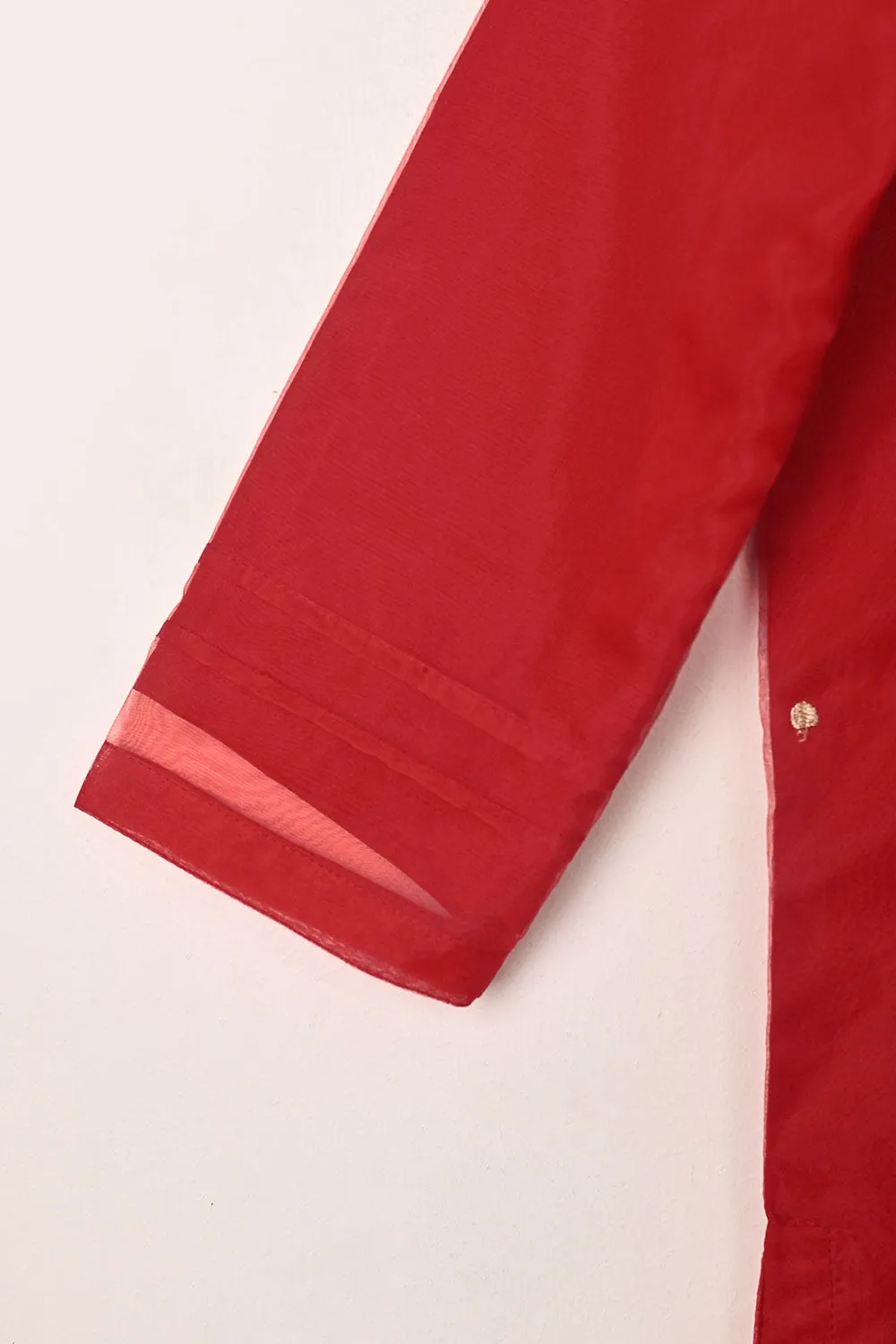 RTW-255-Red - 3Pc Ready to Wear Embroidered Premium Adda Work Organza Dress