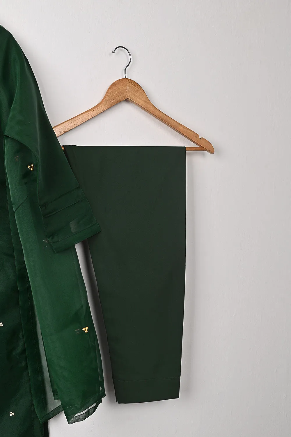 RTW-261-Bottle Green - 3Pc Ready to Wear Embroidered Premium Adda Work Organza Dress