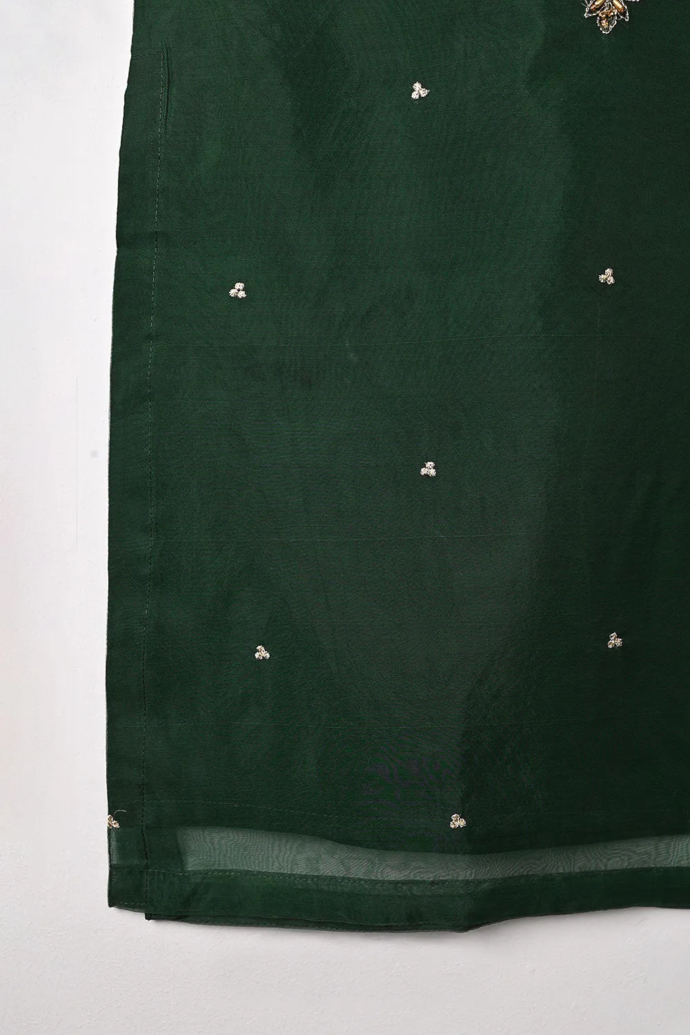RTW-261-Bottle Green - 3Pc Ready to Wear Embroidered Premium Adda Work Organza Dress