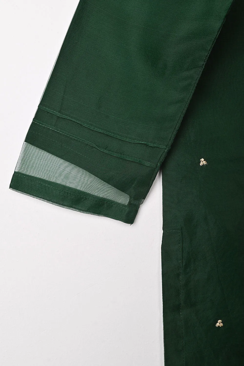 RTW-261-Bottle Green - 3Pc Ready to Wear Embroidered Premium Adda Work Organza Dress