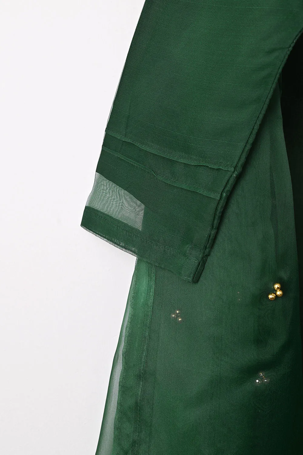 RTW-261-Bottle Green - 3Pc Ready to Wear Embroidered Premium Adda Work Organza Dress