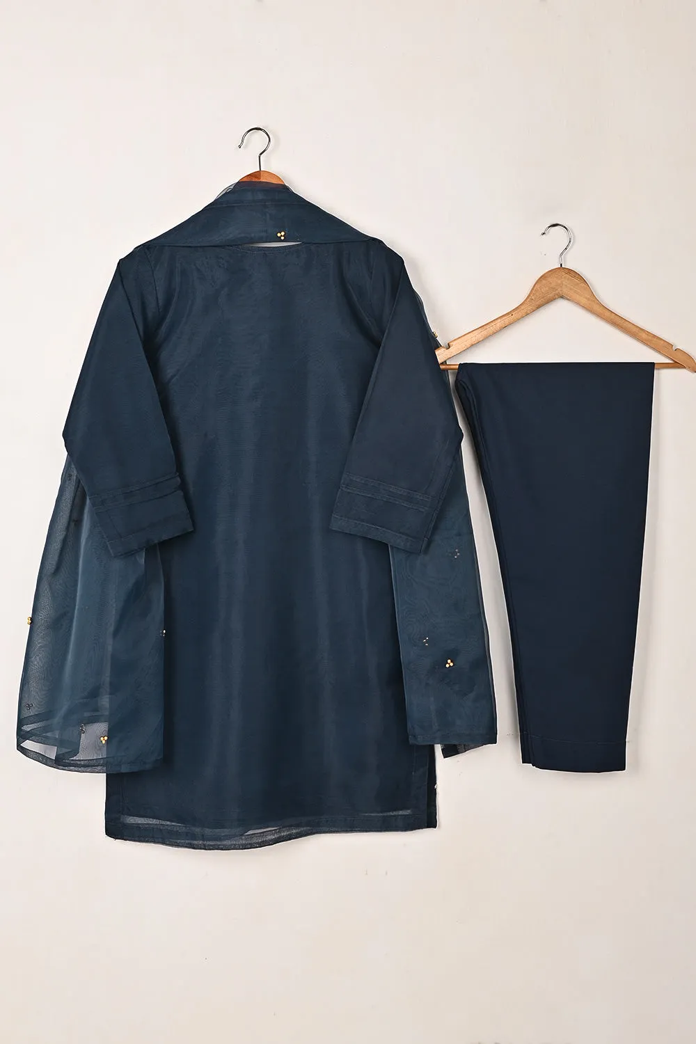 RTW-291-NavyBlue - 3Pc Ready to Wear Embroidered Premium Adda Work Organza Dress