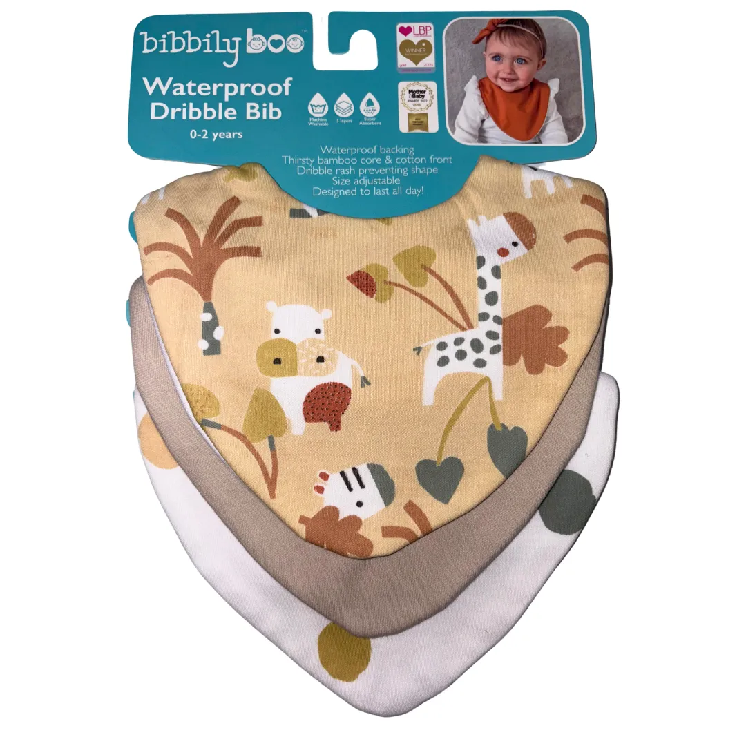 Safari Bundle of 3 Waterproof Dribble Bibs
