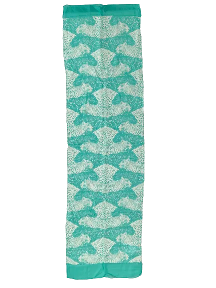 Salvatore Ferragamo Two-Tone Panther Silk Scarf in Aqua