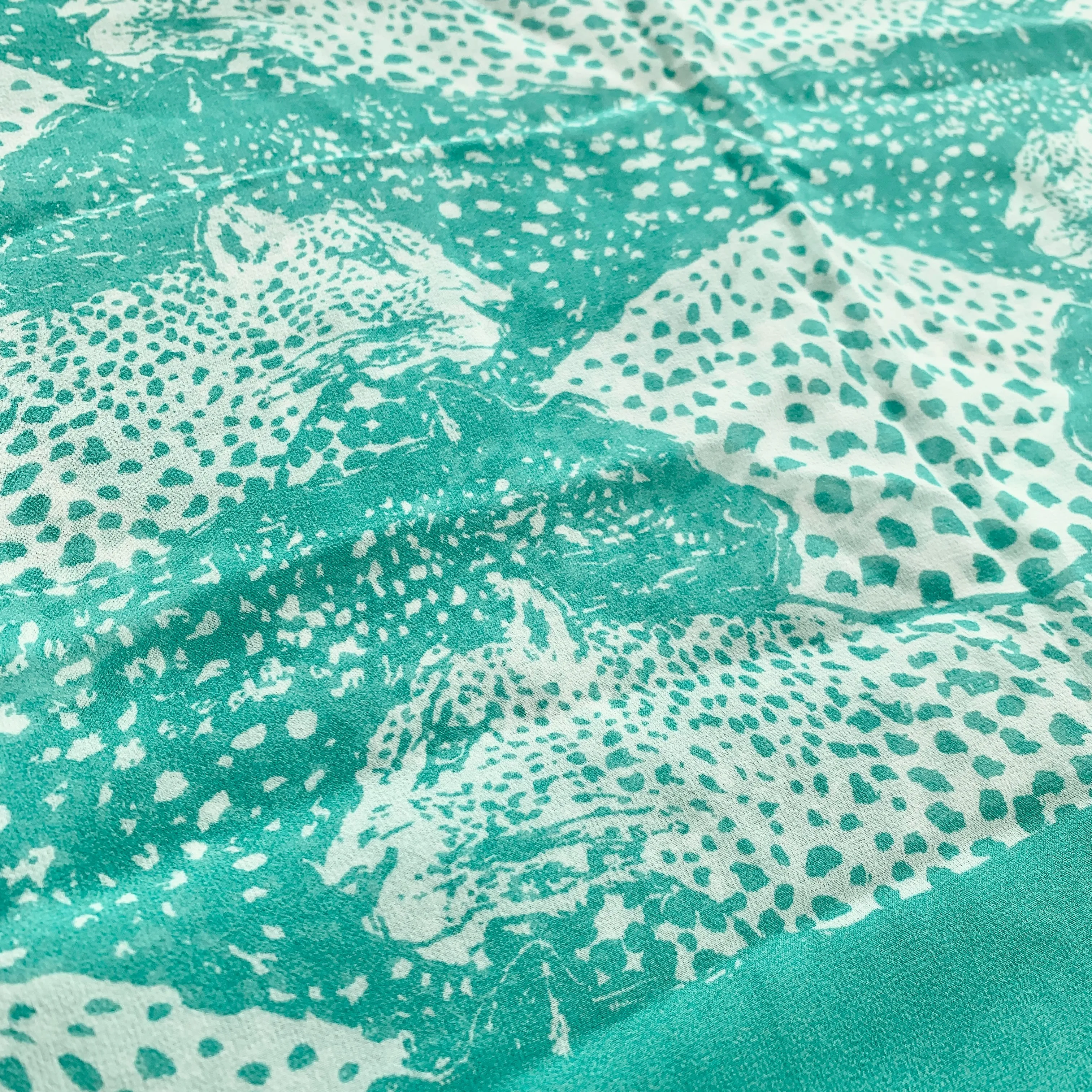 Salvatore Ferragamo Two-Tone Panther Silk Scarf in Aqua