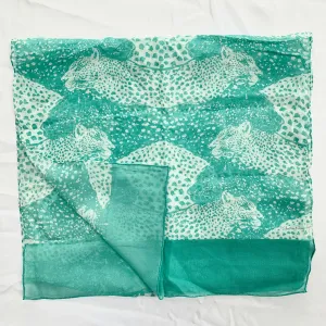 Salvatore Ferragamo Two-Tone Panther Silk Scarf in Aqua