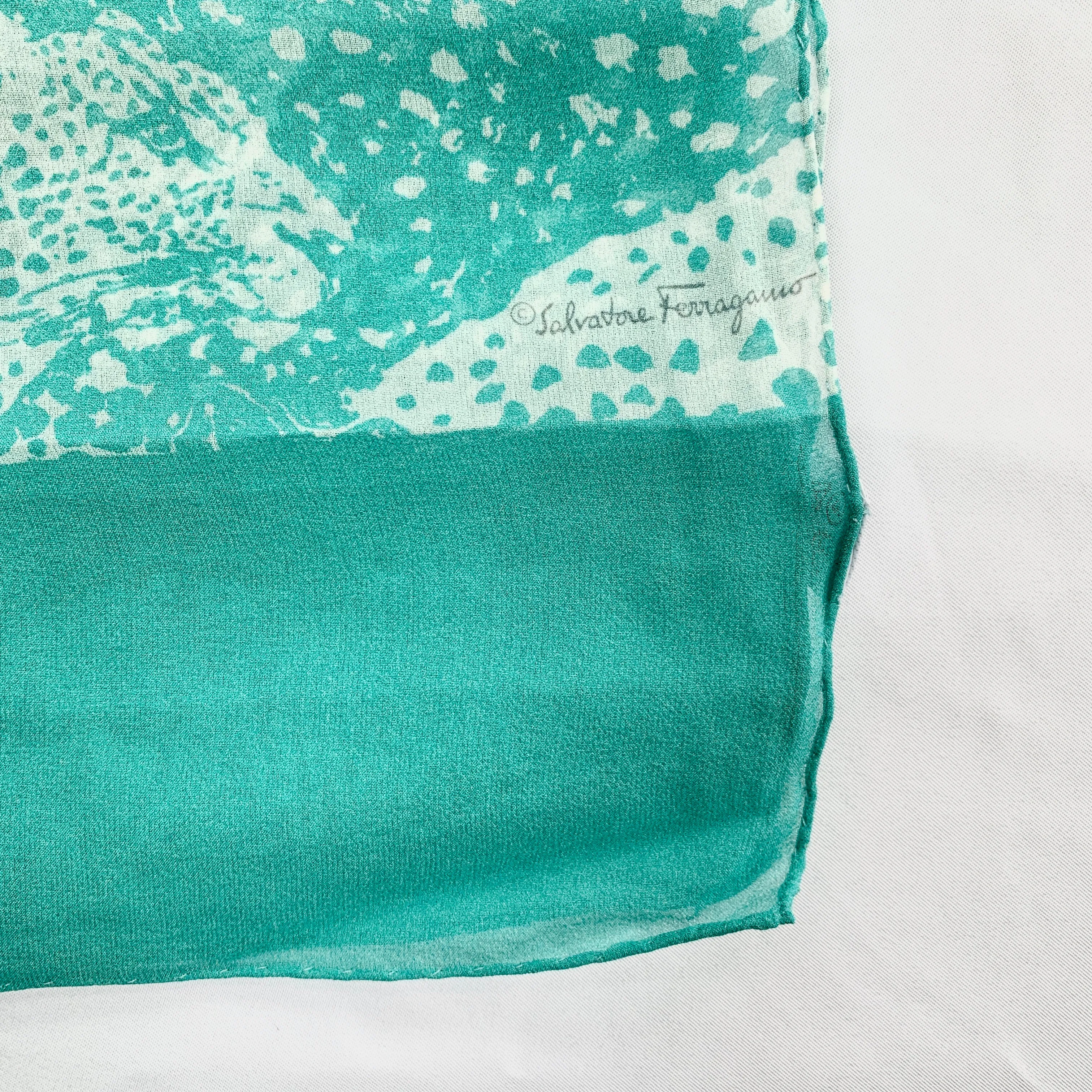 Salvatore Ferragamo Two-Tone Panther Silk Scarf in Aqua