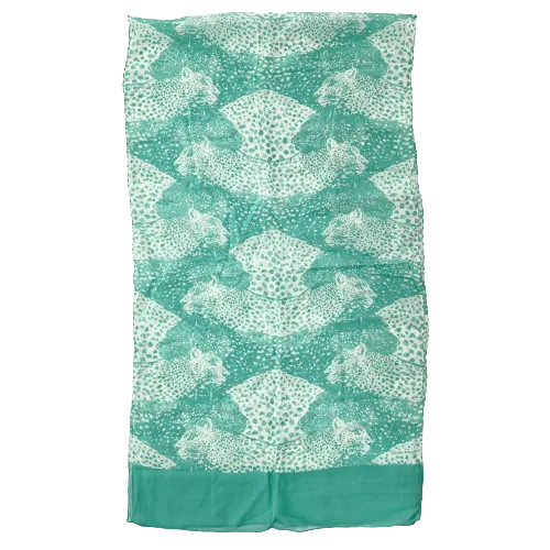 Salvatore Ferragamo Two-Tone Panther Silk Scarf in Aqua