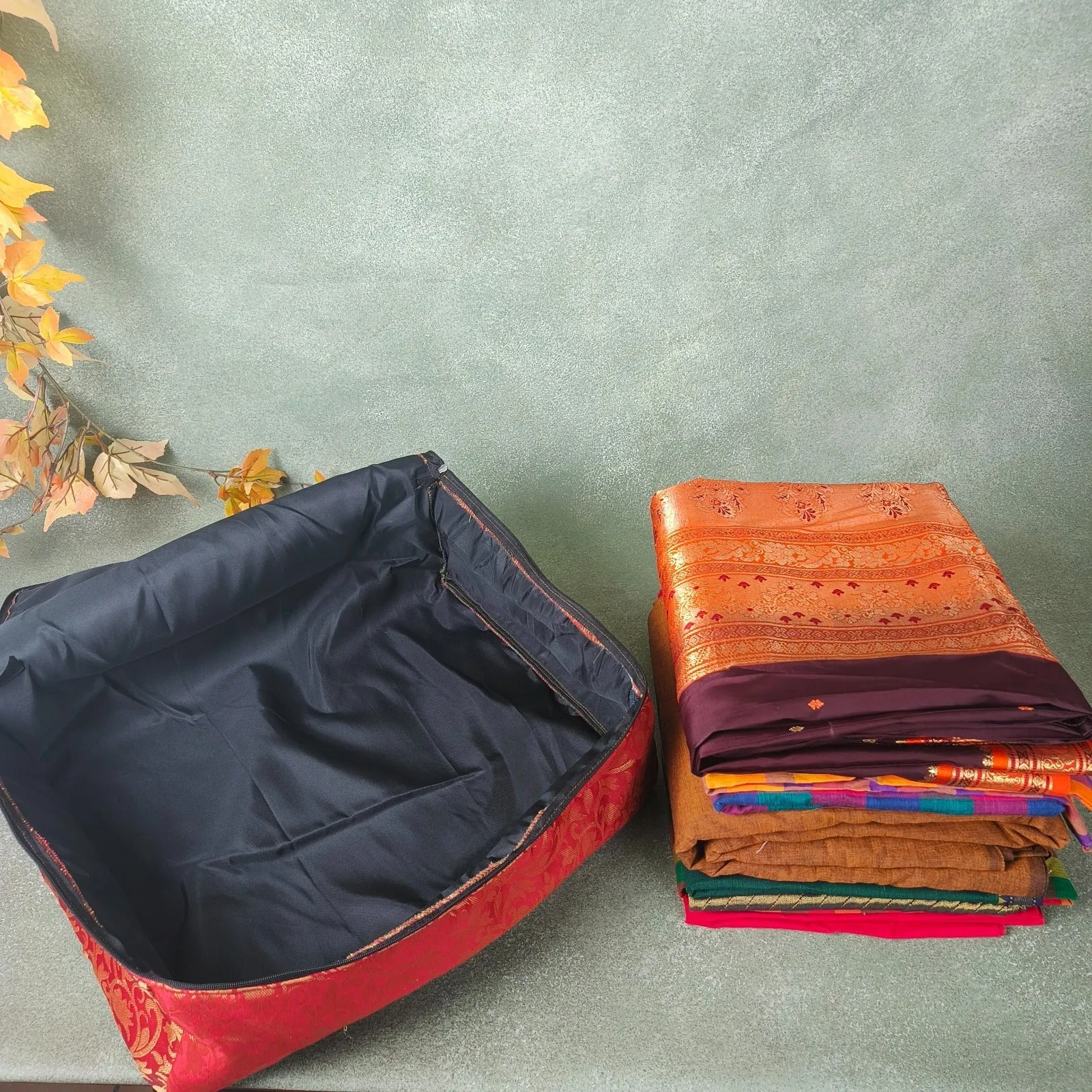 Saree Storage Bags Blue Diamond weaves gold
