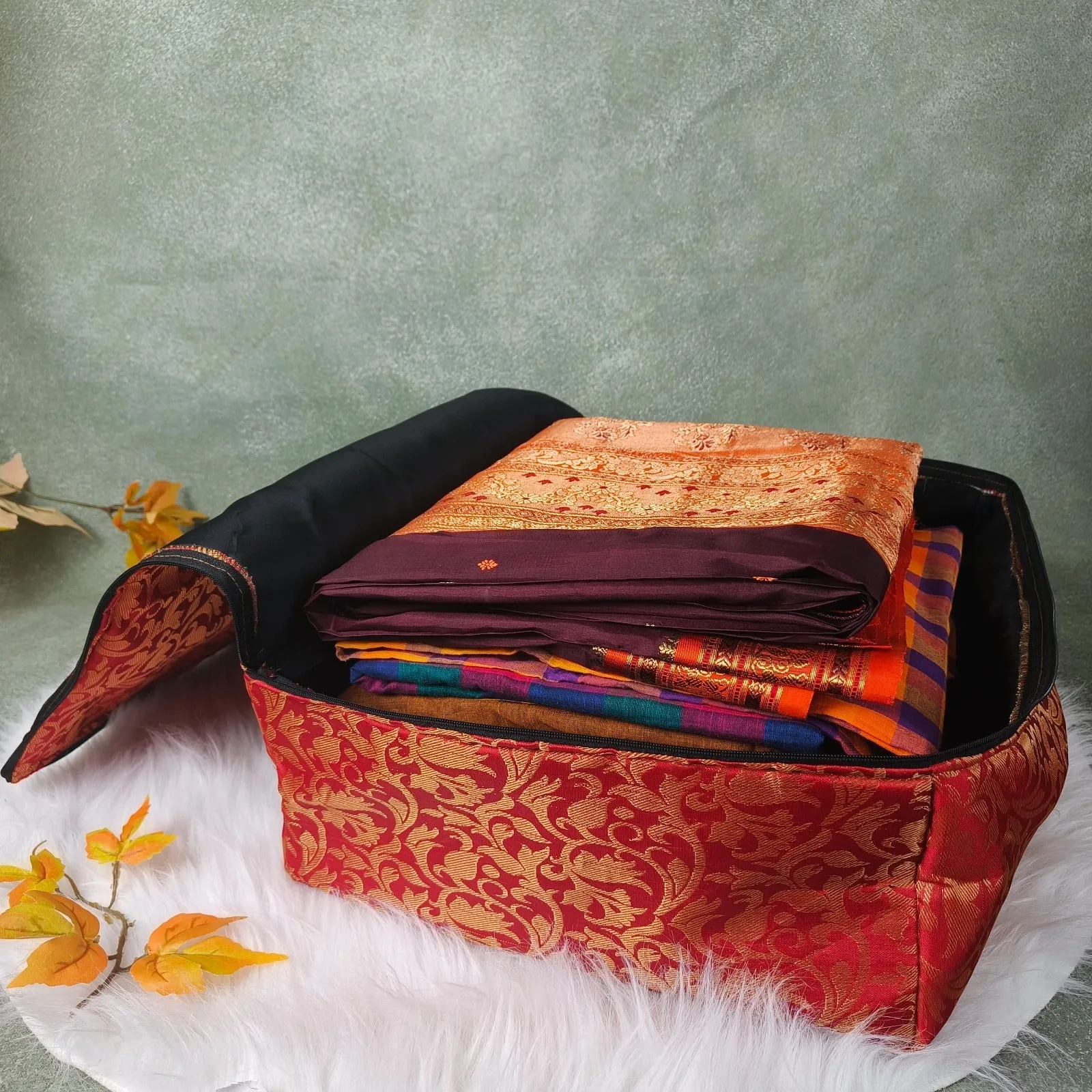 Saree Storage Bags Blue Diamond weaves gold
