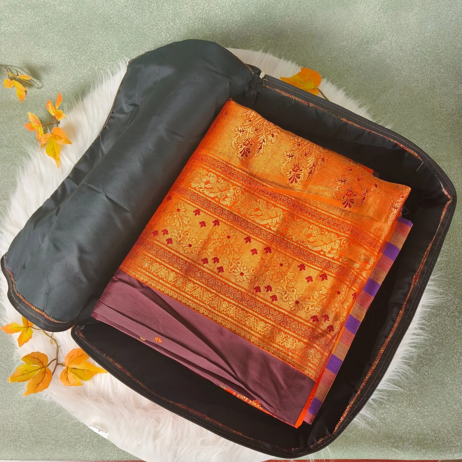 Saree Storage Bags Blue Diamond weaves gold