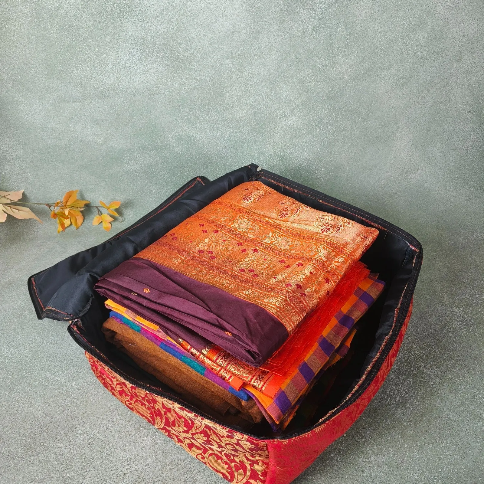 Saree Storage Bags Blue Diamond weaves gold