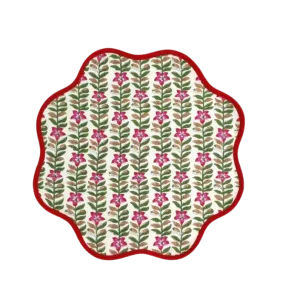 Scalloped Green and Red Floral Cotton Placemats