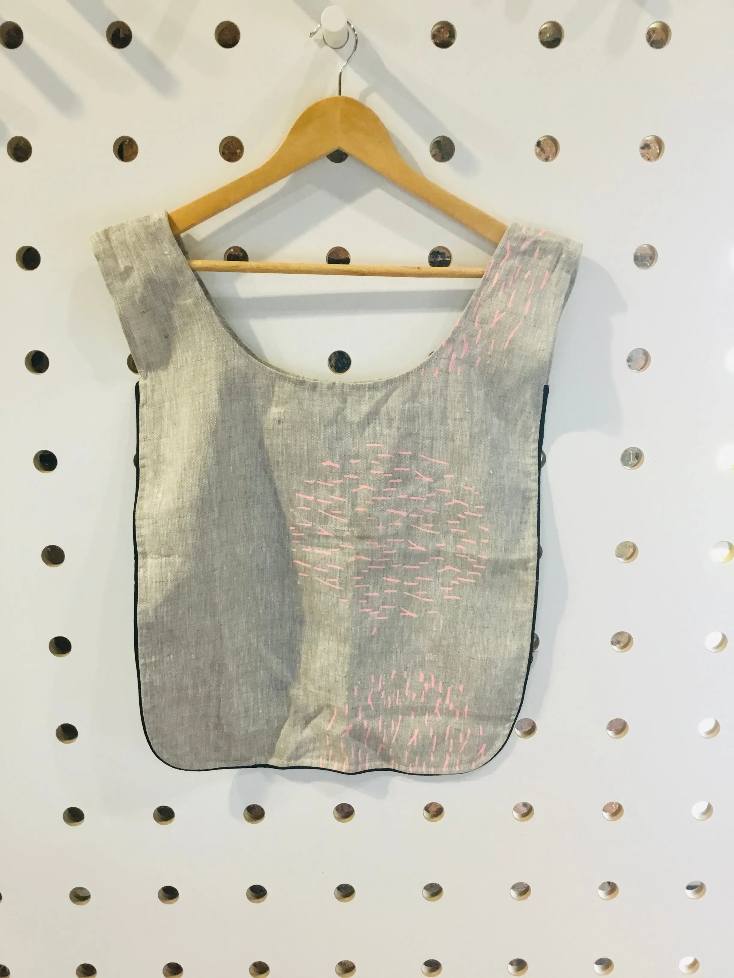 Screen printed linen bag.