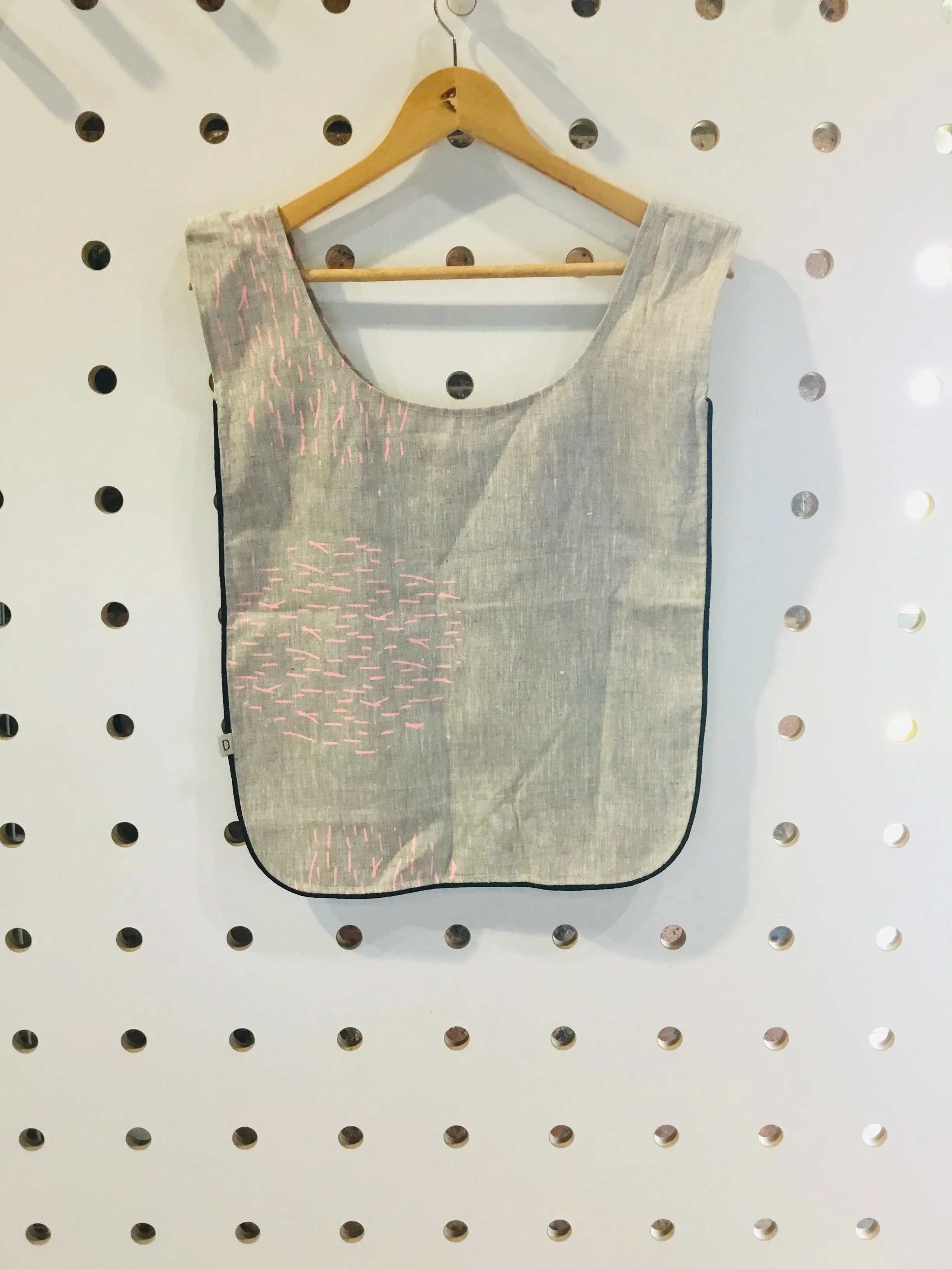 Screen printed linen bag.