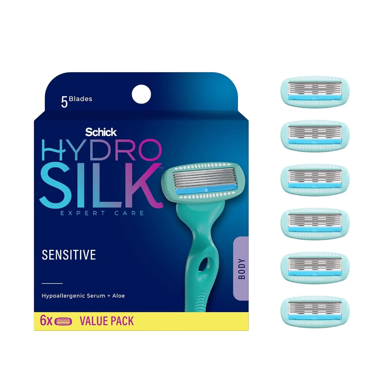 Sensitive Razor Blade Refills, 6 Count | 5-Blade Sensitive Skin Razors for Women | Womens Razor Refills for Sensitive Skin